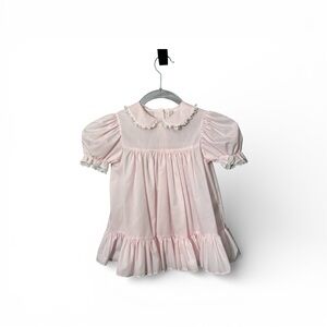 Vintage 1980s Bryan Pink Lace Toddler Party Dress Peter Pan Collar 3T